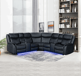 Chicago Led Electric Recliner Black Corner Sofa console led lights leather recliner Solid Furniture LTD